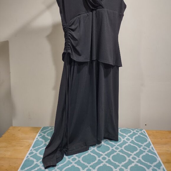 DONNA RICCO BLACK SLEEVELESS ASYMMETRIC LAYERS EVENING DRESS RUCHED SIDE SIZE 14 - Picture 2 of 12